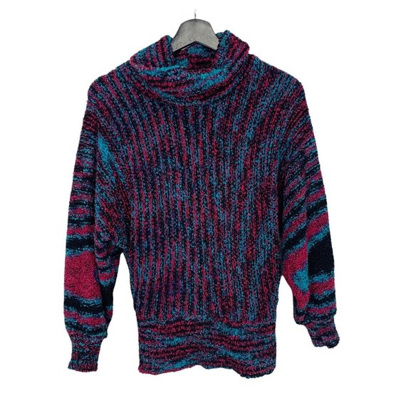 Vintage 90s Mister Noah Boucle Turtleneck Pull Over Sweater Medium - Picture 1 of 8